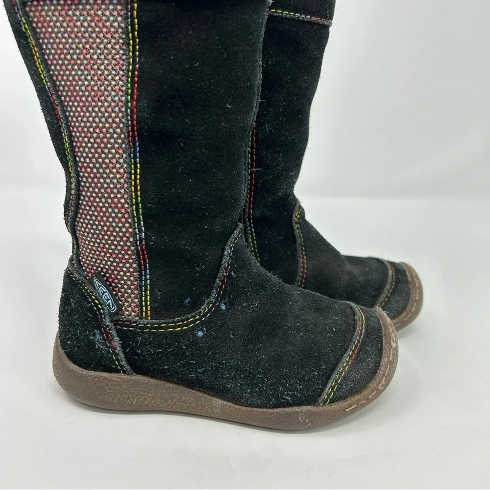 KEEN Punky High Tall Boots Girls US 8 EU 24 Black Multicolor Stitching